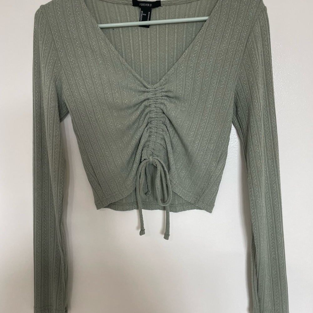 Forever 21 Green Ribbed Crop Blouse
